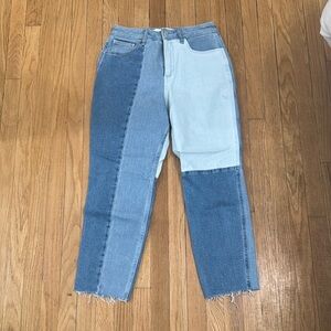Hollister Blue Straight Leg Jeans with Artistic Patchwork